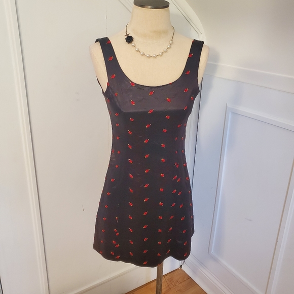 Betsey Johnson Dresses & Skirts - ❤SOLD❤Vintage betsey johnson Satin Rosebud embroidery mini Black dress